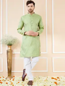 See Designs Ethnic Motifs Woven Design Mandarin Collar Pure Silk Straight Kurta