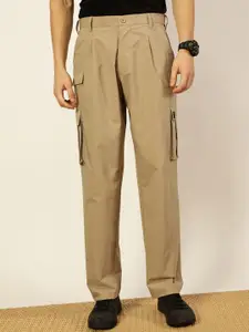 Thomas Scott Men Smart Loose Fit Mid-Rise Easy Wash Pleated Cargos Trousers