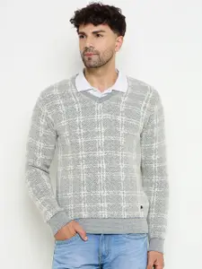 Duke Men Self Design Checked Long Sleeves Pullover Sweater