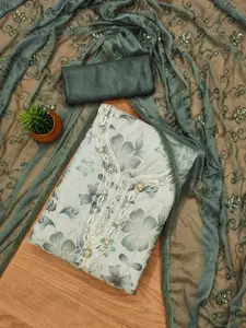 MANVAA Floral Embellished Sequinned Organza Unstitched Dress Material