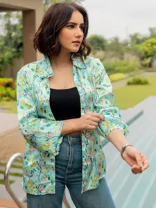 KALINI Women Spread Collar Floral Printed Satin Casual Shirt