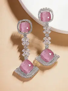 KARATCART Silver-Plated American Diamond Studded Dazzling Drop Earrings