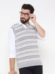 Duke Men Striped V-neck Sleeveless Pullover Sweaters