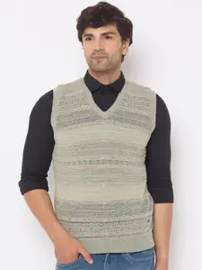 Duke Men Striped Sleeveless V-Neck Sweater Vest