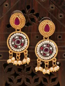 KARATCART Gold-Plated Kundan Studded Contemporary Antique Drop Earrings