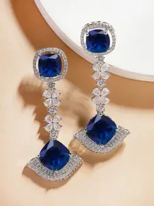 KARATCART Silver-Plated American Diamond Drop Earrings