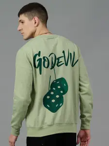 GO DEVIL Men Brand Logo Printed Woollen Oversized Round Neck Long Sleeves Sweatshirt