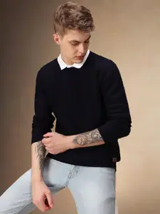 Dennis Lingo Men Cable Knit Round Neck Pullover Sweater