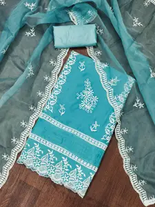 MANVAA Floral Embellished Organza Unstitched Dress Material