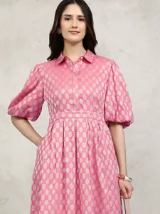 Vishudh Ethnic Motifs Cotton Puff Sleeve Shirt Midi Dress