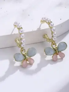 SUBHAGALANKAR Brass-Plated Butterfly Shaped Pearls & Stone Studded Studs