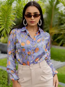 KALINI Women Spread Collar Floral Printed Satin Casual Shirt