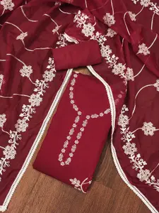 MANVAA Floral Beads and Stones Embellished Unstitched Dress Material