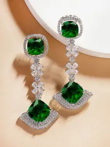 KARATCART Silver-Plated American Diamond Stone Studded Contemporary Drop Earrings