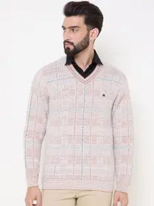 Duke Men Checked V-Neck Long Sleeves Pullover