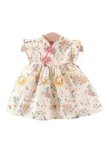 StyleCast x Revolte Girls Cotton V-Neck Floral Print Flutter Sleeve A-Line Dress