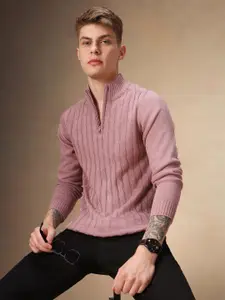 Dennis Lingo Men Cable Knit Self Design Winter Pullover