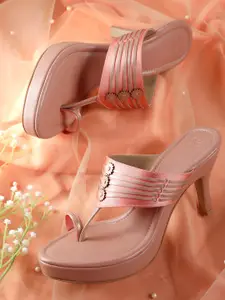 House of Pataudi Open Toe Striped Slim Heels