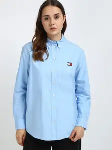 Tommy Hilfiger Women Button-Down Collar Solid Cotton Relaxed Fit Casual Shirt