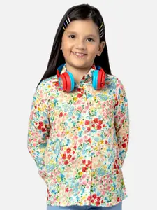 NEOFAA Girls Relaxed Spread Collar Floral Printed Relaxed Fit Casual Shirt