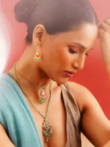 JAYPORE Brass Stones and Beaded Necklace