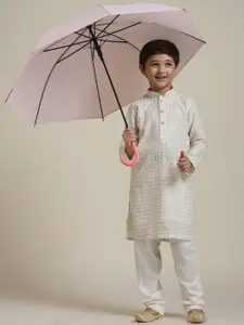 Manyavar Boys Floral Embroidered Regular Georgette Straight Kurta with Pyjamas