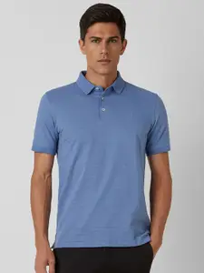 Van Heusen Men Self Design Polo Collar Cotton T-shirt