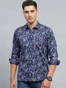 Monte Carlo Men Spread Collar Floral Printed Cotton Casual Shirt