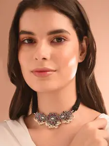 JAYPORE Silver Faux Ruby Necklace