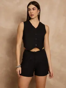 all about you V-Neck Sleeveless Pure Cotton Waistcoat With Shorts