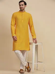 Pro-Ethic STYLE DEVELOPER Embroidered Sequinned Jacquard Weave Pure Cotton Kurta & Pyjamas