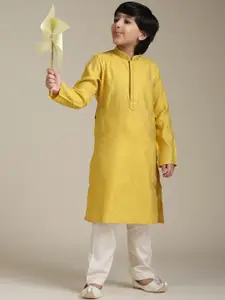 Manyavar Boys Floral Woven Design Thread Work Straight Kurta With Pyjamas