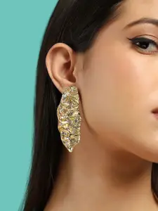 SOHI Gold-Plated Stone Studded Contemporary The Foglia Drop Earrings