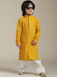 Manyavar Boys Floral Embroidered Sequinned Straight Kurta With Pyjamas