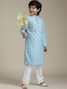 Manyavar Boys Floral Printed Thread Work Straight Kurta With Pyjamas