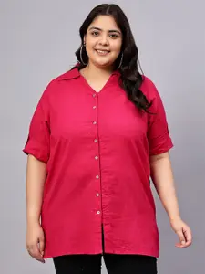 Indietoga Women Plus Size Classic Spread Collar Solid Cotton Casual Shirt