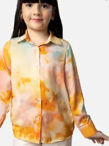NEOFAA Girls Relaxed Spread Collar Dyed Satin Relaxed Fit Casual Shirt