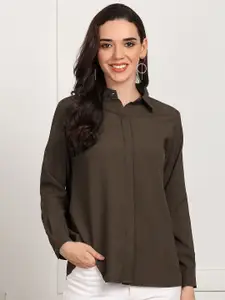 Fashfun Women Classic Spread Collar Solid Casual Shirt