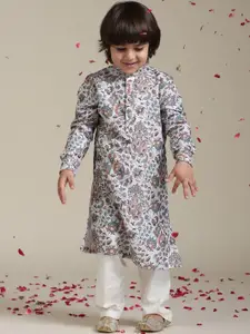 Manyavar Boys Floral Printed Regular Straight Kurta with Pyjamas
