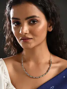 JAYPORE Silver Beaded Minimal Necklace