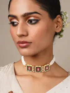 JAYPORE Stone Studded & Beaded Choker Necklace