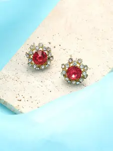 SOHI Gold-Plated Contemporary Stones Studded Earrings