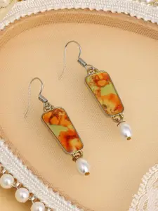 SOHI Silver Plated Pearl Beaded Contemporary Positano Drop Earrings