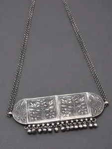 JAYPORE Silver Floral Textured Minimal Necklace