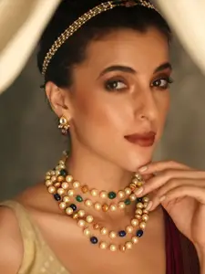 JAYPORE Pearls Studded Layered Necklace