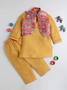 BAESD Boys Mandarin Collar Regular Straight Kurta with Pyjamas & Jacket