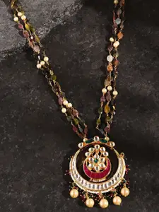 JAYPORE Gold-Plated Stone Studded & Beaded Necklace