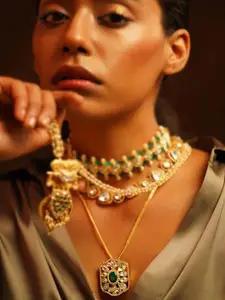 JAYPORE Brass Kundan Stone Necklace