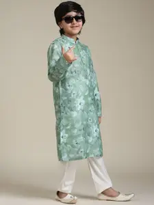 Manyavar Boys Floral Printed Regular Straight Kurta with Pyjamas