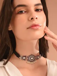 JAYPORE Silver Faux Ruby Necklace